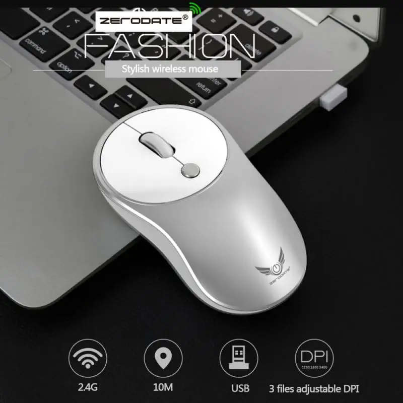 

Ratón inalámbrico portátil de 4 teclas, Mouse óptico ajustable de 2400DPI, 2,4 Ghz, para juegos en casa y oficina, para ordenado
