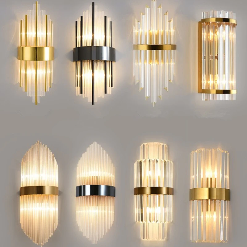 LED Modern Design Gold Black Crystal Wall lamps Classic LED Wall Light Wall Decoration Sconce Warm Lamp For Bedroom Corridor