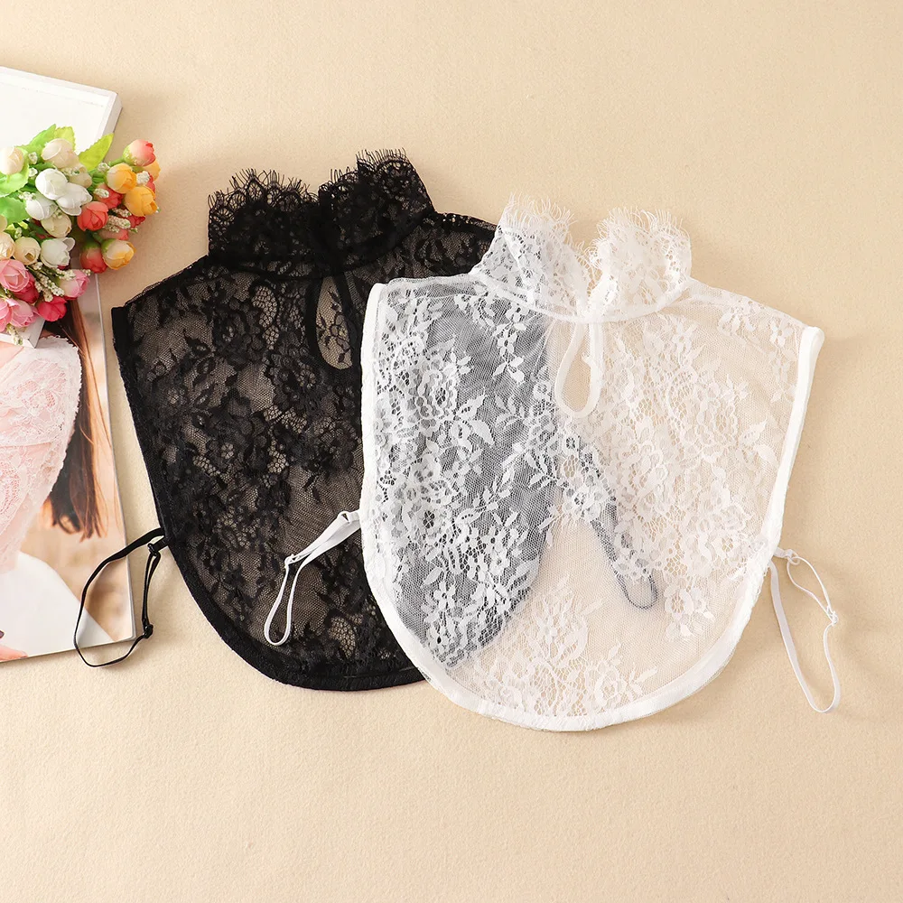 

Vintage Lace Shirt Fake Collar Ruffles Stand False Collar Women Removable Half Shirt Sweater Black White Detachable Collar