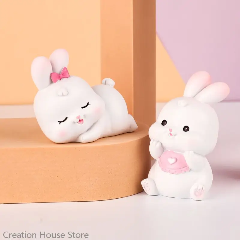 Cute Rabbit Figurines Mini Statue Sculpture Toys Miniature Resin Ornament Kawaii Birthday Gifts Cake Party Decoration Crafts images - 6
