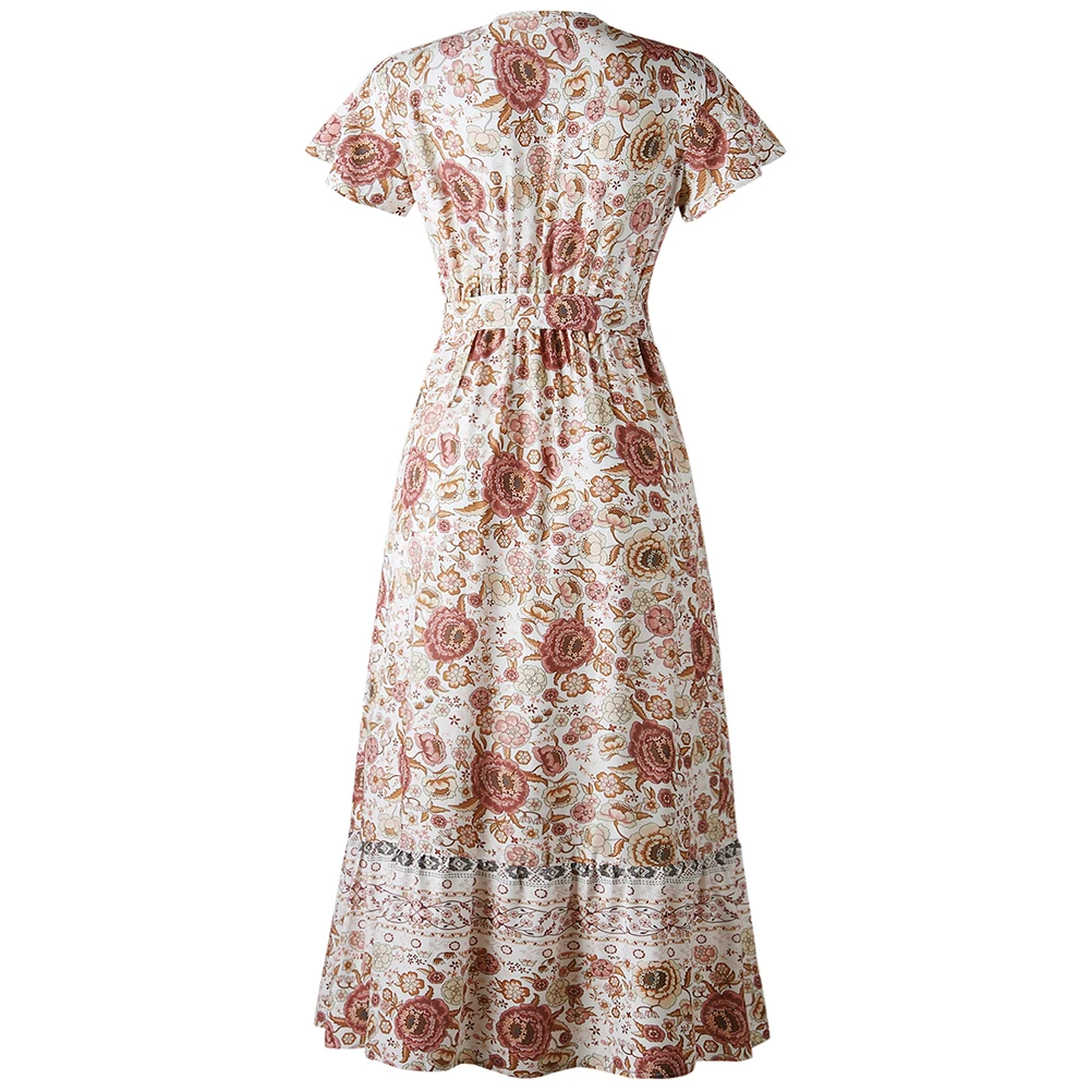 Женское платье с оборками пуловер v образный вырез цветочный принт летнее