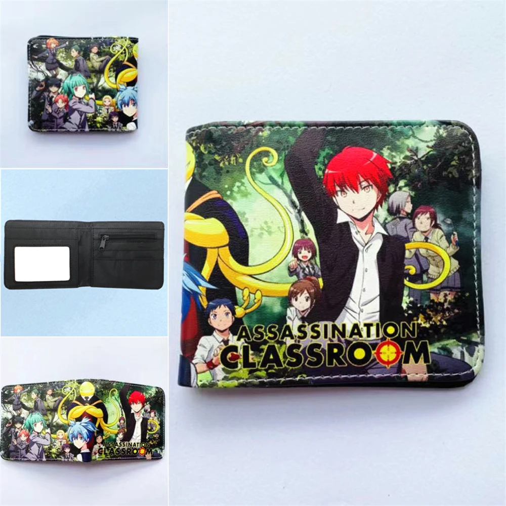 

Anime Assassination Classroom PU Wallet Photo Card Holder Layers Boys Girls PU Zipper Coin Leather Cartoon Print Purse Gift