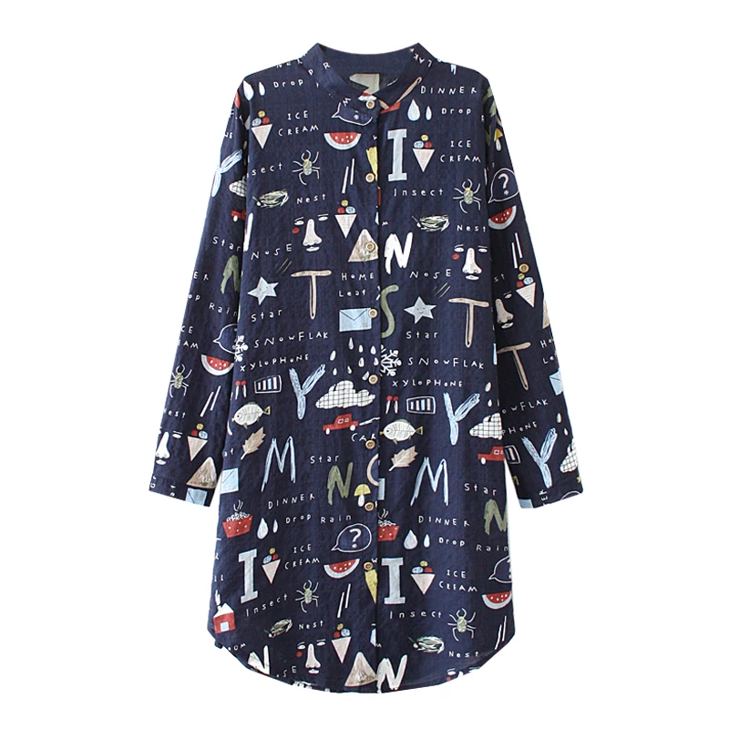 Женские рубашки 2019 Модная рубашка с длинными рукавами и принтом граффити