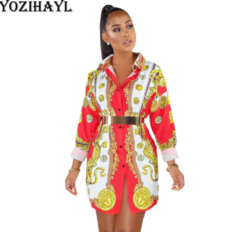 Женское богемное платье рубашка сарафан с принтом туника халат мини длинным