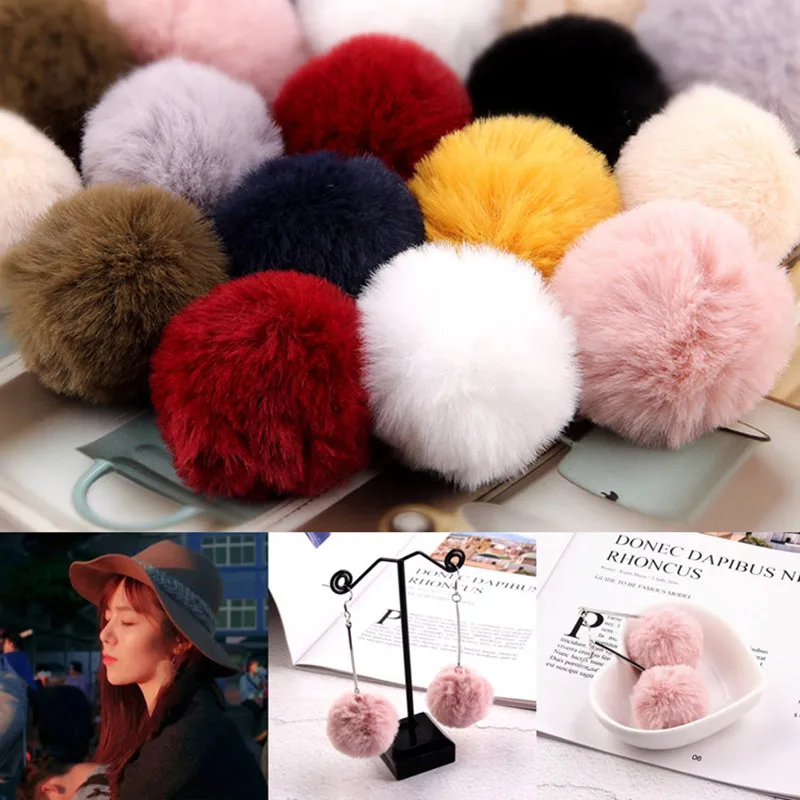 Осенне зимний стиль с кольцами плюшевый шар шарик из кроличьего меха серьги