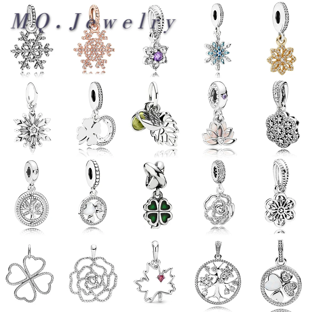 

100% оригинальная Серебряная роза 925, блестящая подвеска в виде снежинки, лепестки любви, кленовый лист, Цветочная Маргаритка, кружевное станд...