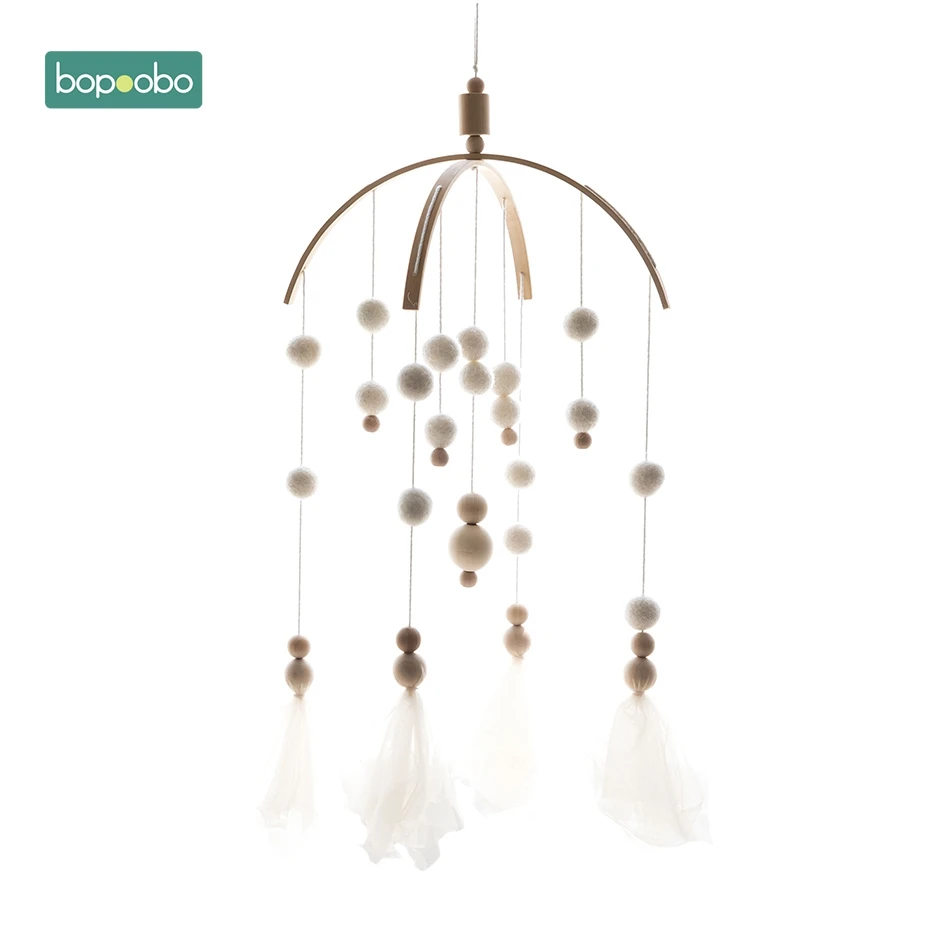 White Tassel Bopoobo 1 набор силиконовых бусин для малышей, передвижные погремушки для птиц из бука, гирлянда из шариков, детская кровать, подвесной декор, детские товары для кормления - Цвет: White Tassel