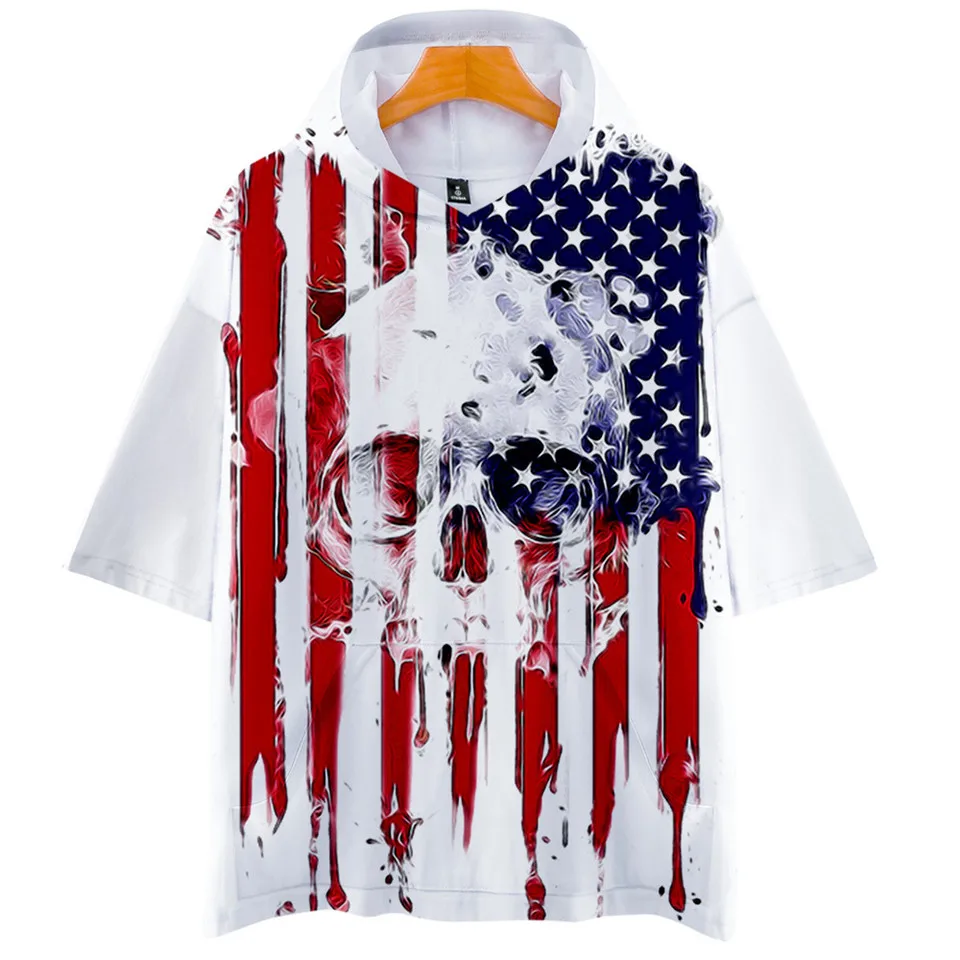 

Футболка Мужская/женская с 3D-принтом, модная уличная одежда в стиле Харадзюку, с рисунком черепа, орла, национального флага США