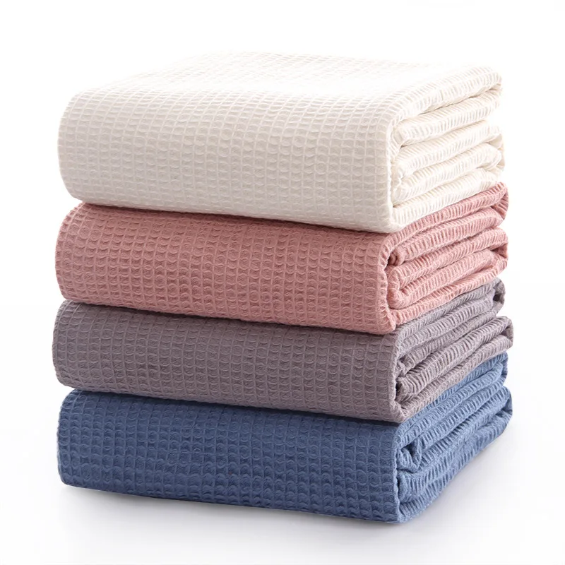 

Battilo Cotton Waffle Plaid Summer Quilt for Sofa Bed Towel Quilt Women Wrap Blanket Nap Blankets Throw Blanket for Car Office