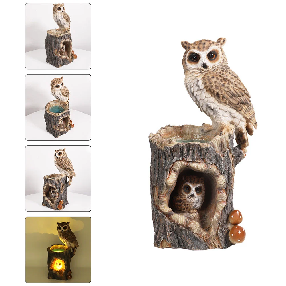 

1Pc Resin Craft Ornament Simulation Owl Decor Lighted Balcony Decoration