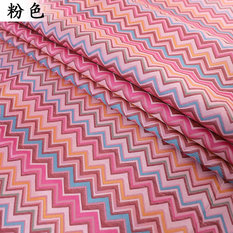

114cm Brocade Silk Fabric for Sewing Dress Material For DIY Needlework Fabrics with Rainbow Stripes Pattern