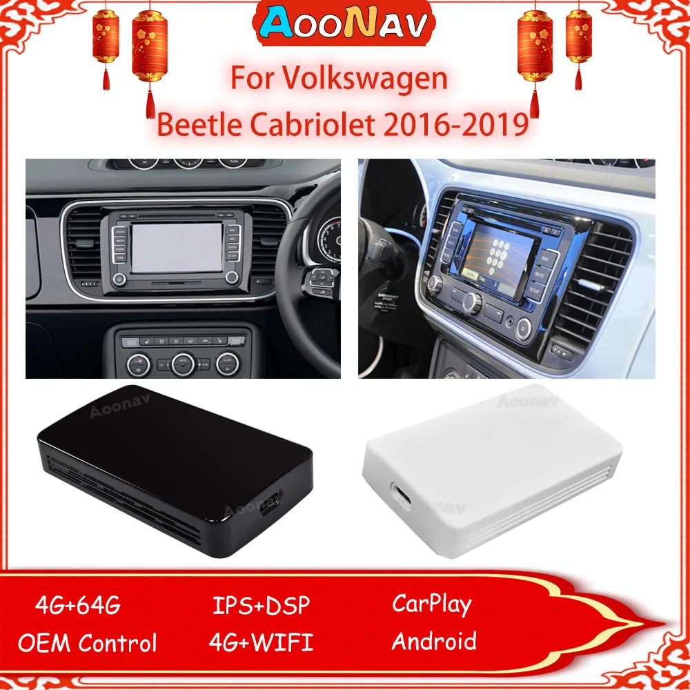 

Беспроводной адаптер CarPlay 64G с GPS-навигацией, Wi-Fi, для Volkswagen Beetle, кабриолета 2016-2019, Android 10 RK3328, Plug Play