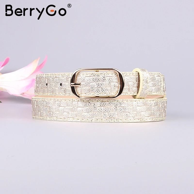 Золотой BerryGo женское платье со змеиным узором джинсы кожаный пояс принт змеиной кожи женский пояс из искусственной кожи Золотая квадратная игла пояс на пряжке - Цвет: Золотой