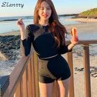 Новинка 2021, женский спортивный купальник, черный пикантный купальник с высокой талией, купальный костюм из двух предметов с длинным рукавом, женский купальник