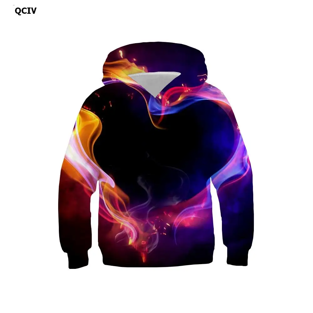 

QCIV Brand Love Hoodie kids Colorful Hoody Anime Flame 3d Printed Couples Hooded Casual Unisex Streetwear Pullover Pocket Sexy