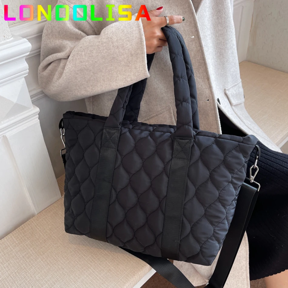 

Brand Designer Women's Tote Bag Winter New Lady Shoulder Crossbody Bag Quality Quilted Nylon Handbags Large Capacity Shopper Sac