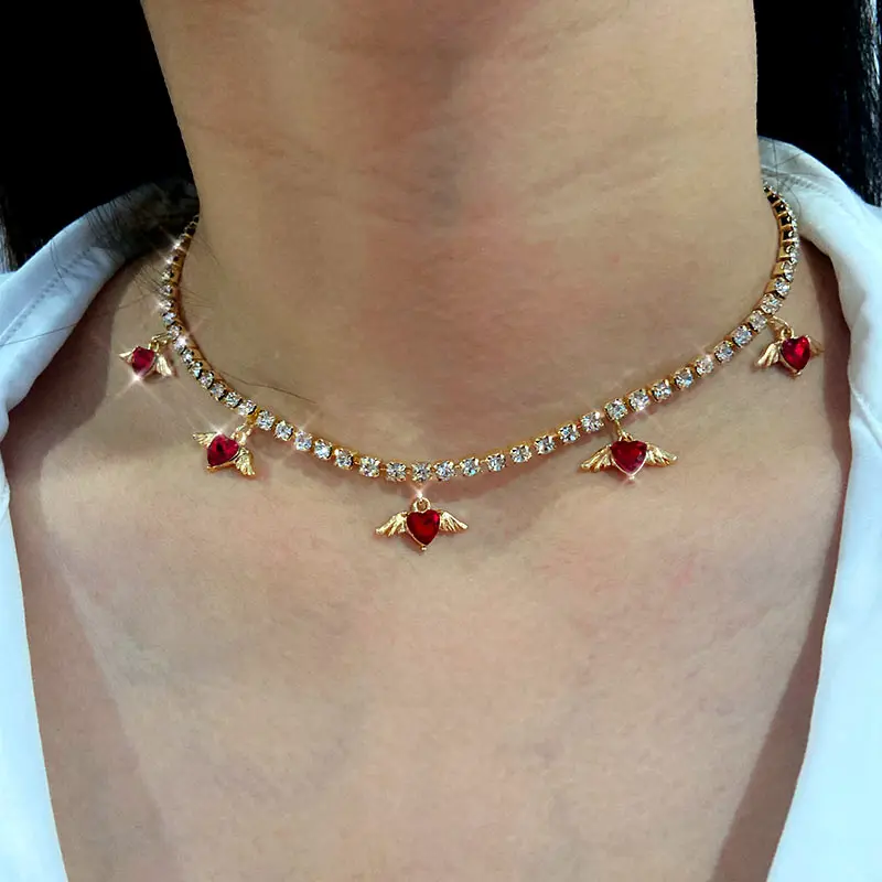 JJFOUCS трендовая Новинка кулон с блестящим кристаллом в форме сердца и крыльев