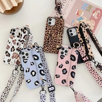 retro leopard print wrist strap phone case for samsung s21 s20 s10 s9 plus note 20 10 9 8 wide rope crossbody soft protect cover