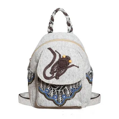 

Fashion national string appliques women shopping backpacks!Nice prints lady small Hasp backrack New Multi-use canvas backruck