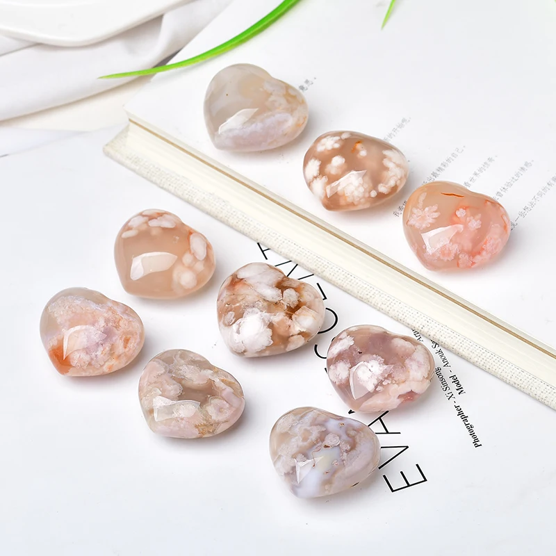 

Natural Cherry Blossoms Agate Crystal Crystal Mineral Reiki Healing Gem Mineral Love Heart Shape Crafts Rolling Stone Palm Stone