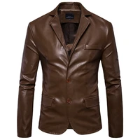 plus size 5xl mens suit jacket fashion men leather suits mans slim fit leather coat for man casual blazer male black blazers