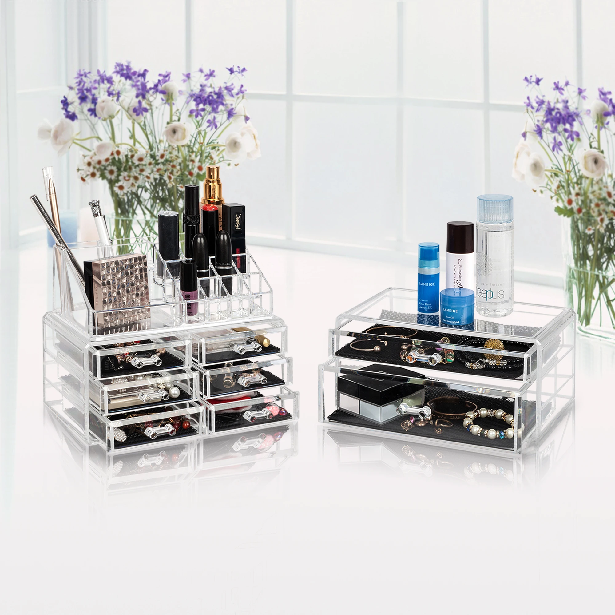 

[US-W]SF-1122-1 Cosmetics Storage Rack with 6 Small & 2 Large Drawers Transparent190813205