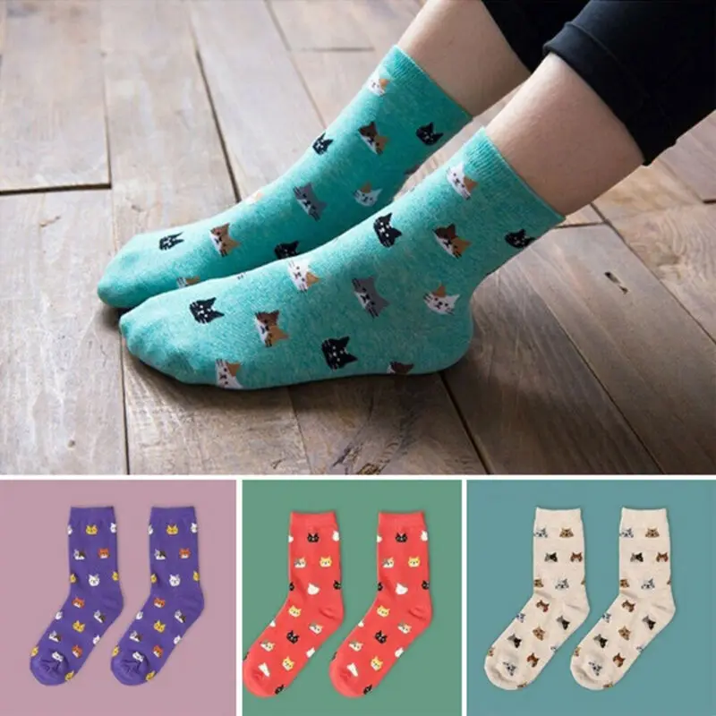 5 цветов 1 пара женские модные милые Носки с рисунком кота осенне-зимние теплые