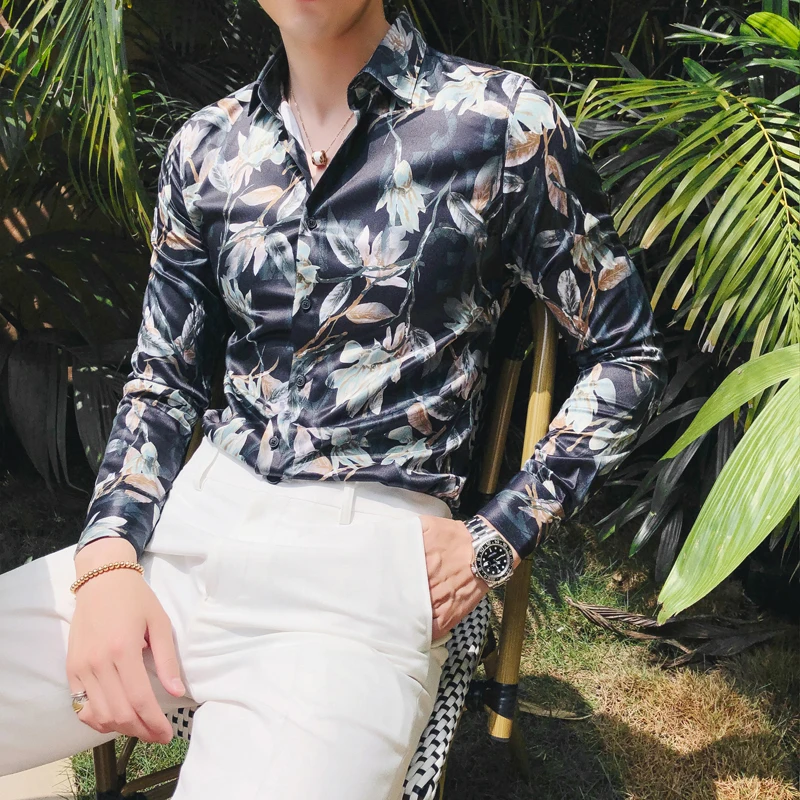 Мужская Повседневная рубашка в Вертикальную Полоску с длинным рукавом Корейская