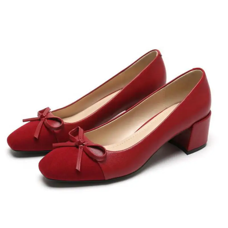 Женские туфли на высоком каблуке весенние квадратном с бантом без застежки