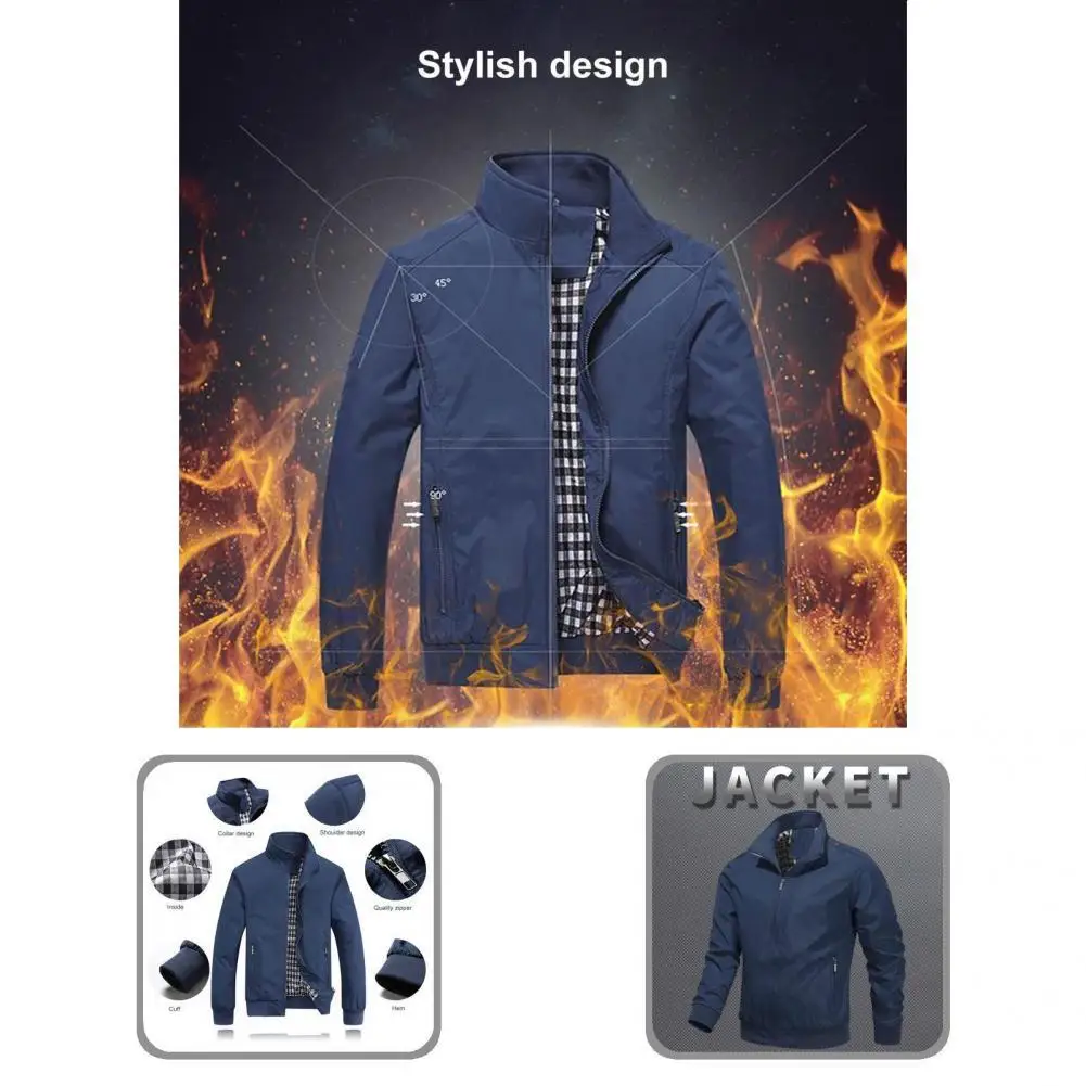 

Baseball Jacket Stand Collar Popular Warm Solid Color Ribbing Cuff Coat