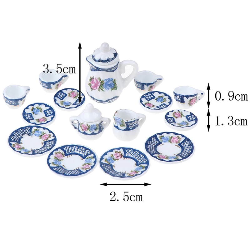 

15Pcs 1:12 Dollhouse Miniature Porcelain Tea Cup Set Chintz Flower Tableware New~