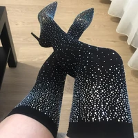 2021 fashion women over the knee high thigh sock boots 11 5cm high heels crystal diamond stripper long thigh pleaser boots shoes