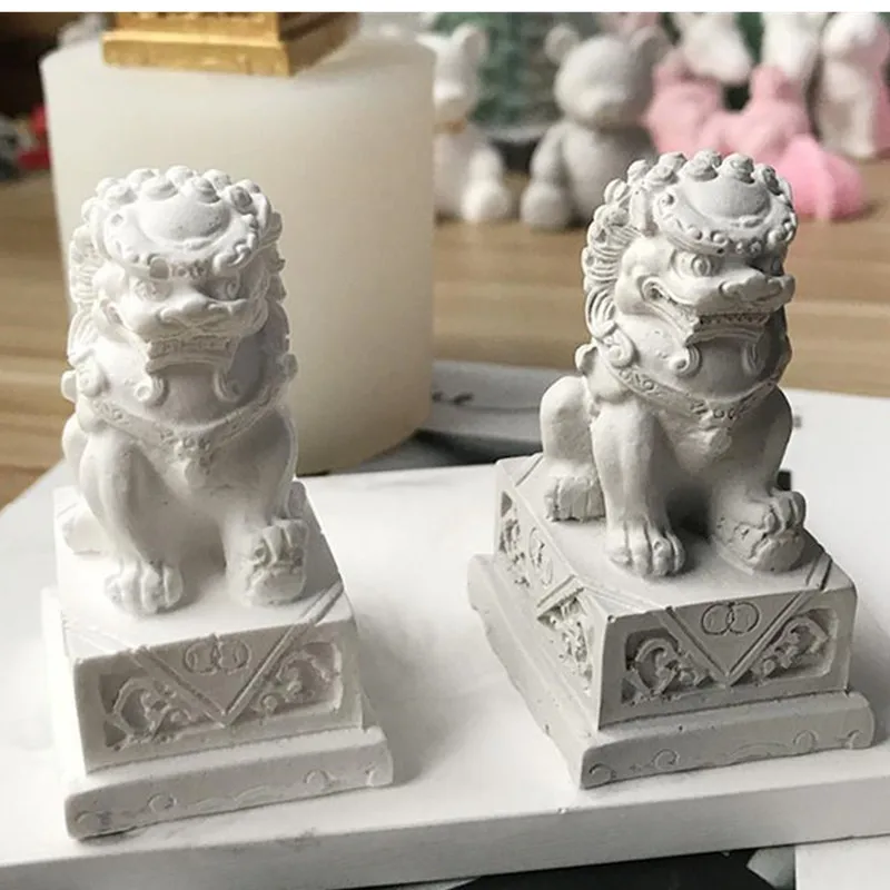 

Auspicious Stone Lion Candle Silicone Mold for Handmade Desktop Decoration Gypsum Epoxy Resin Aromatherapy Candle Silicone Mould