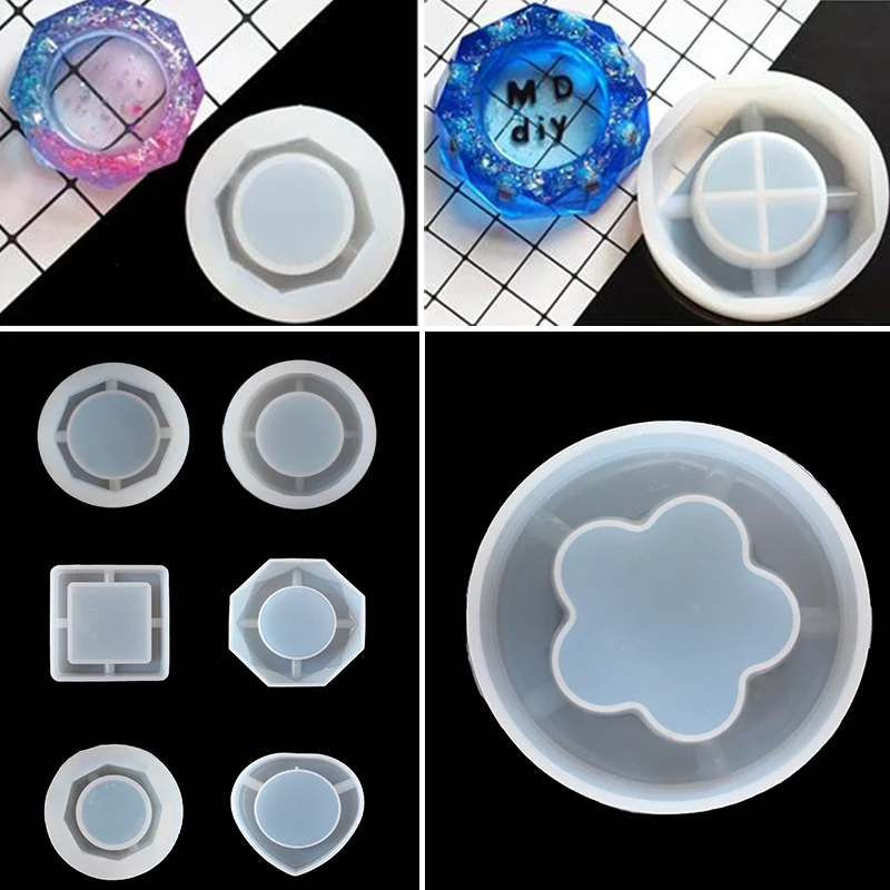 

New Mirror Ashtray Silicone Mold Crystal Epoxy UV Resin Plastic Manual Flower Container Glossy Polished Clay Resin Molds
