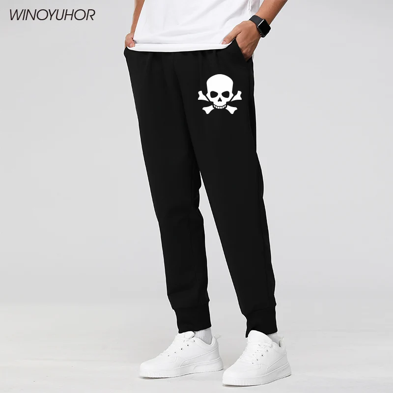 

New Spring Autumn Black Men Pants Fashions Joggers Casual Sweatpants Track Men's Cool Skull Printed Sweat Trouser