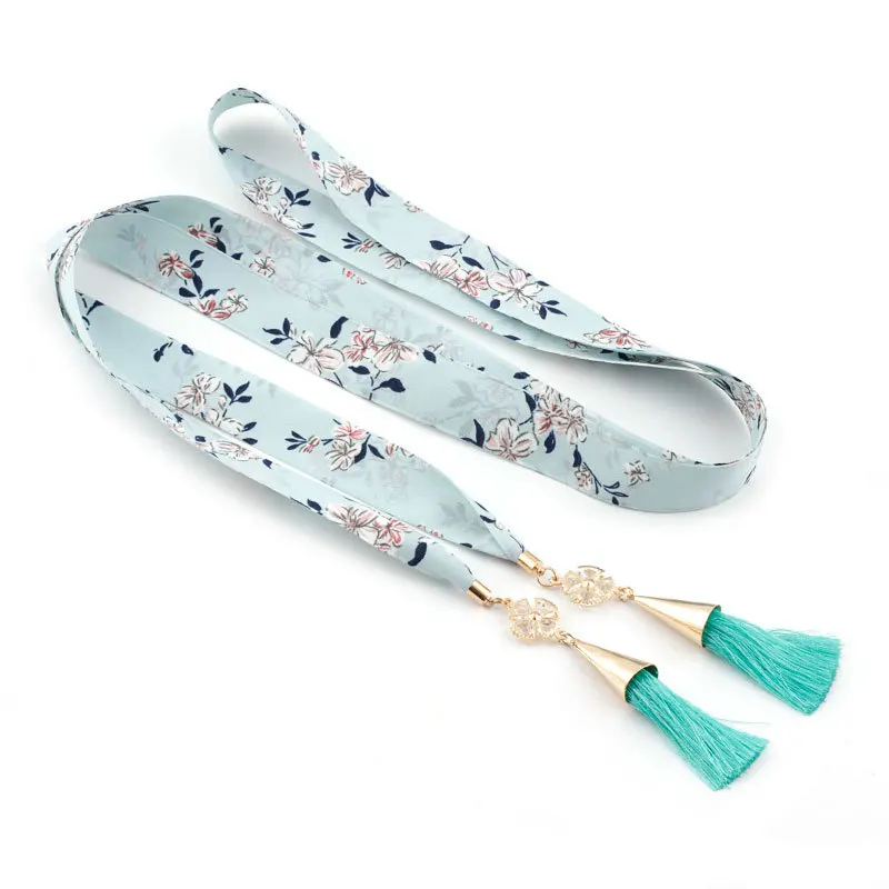 Light green 170*2,5 см женский цветочный шифоновый пояс подвеска с кисточкой и кристаллами дизайнерские ремни для женщин платье пальто с завязками на талии цепи дамы - Цвет: Light green