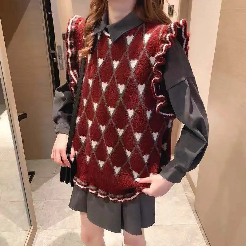 

Women's Love Knitted Vest Vest Sleeveless Knitted Sweater Women's Loose Top Simple Chic Leisure New Knitting Vintage Sweater