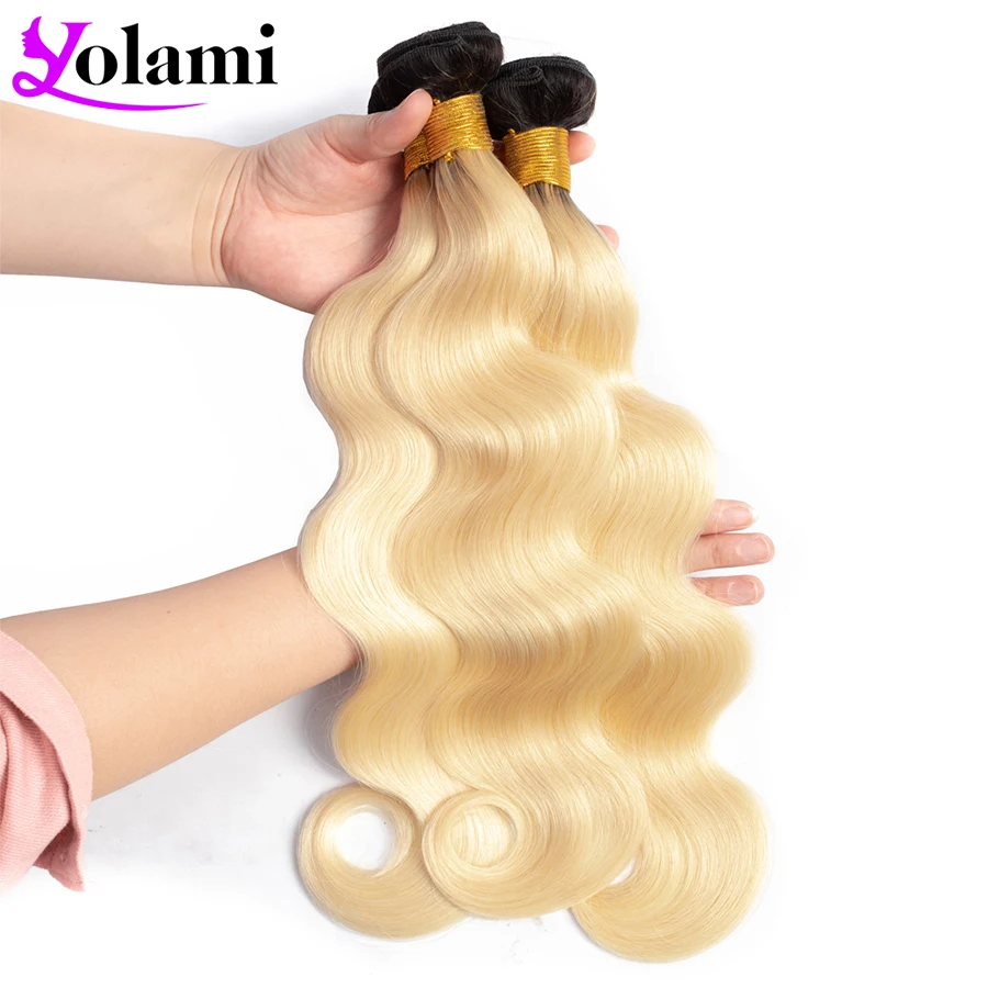 

Yolami Dark Roots 1B 613 Blonde Brazilian Hair Weave Body Wave 3 Bundles Deal Ombre Human Hair Extensions 8-24inch Non Remy