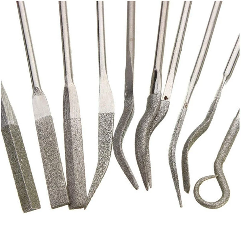 

10Pcs Diamond Coated File orted Set 3 x 140mm Mini Needle Metal Files Kit for Jewelers Gl Wood Carving Craft