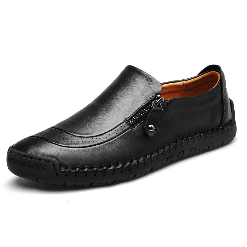 Туфли мужские кожаные классические удобные повседневные лоферы спилок плоская