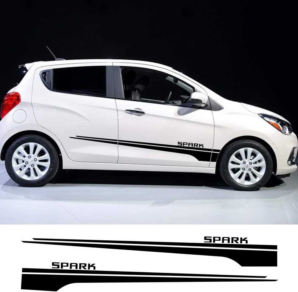 

For x2 Car Stickers Racing Sport Stripes Auto Door Side Skirt Decals for Chevrolet Spark