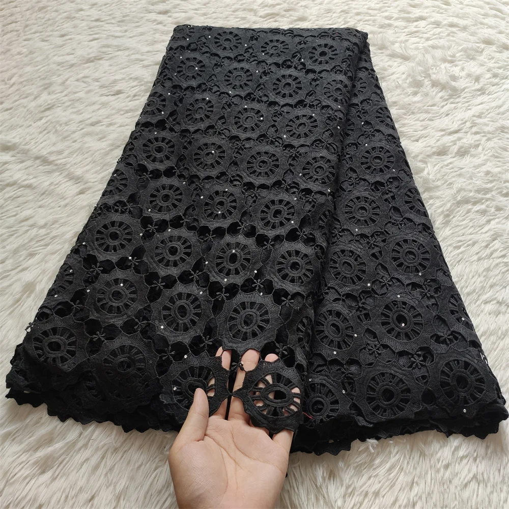 

Latest 2021 High Quality African Lace Fabric Embroidery Swiss French Tulle Cotton 5yards Wedding Party Dress Guipure Sequins
