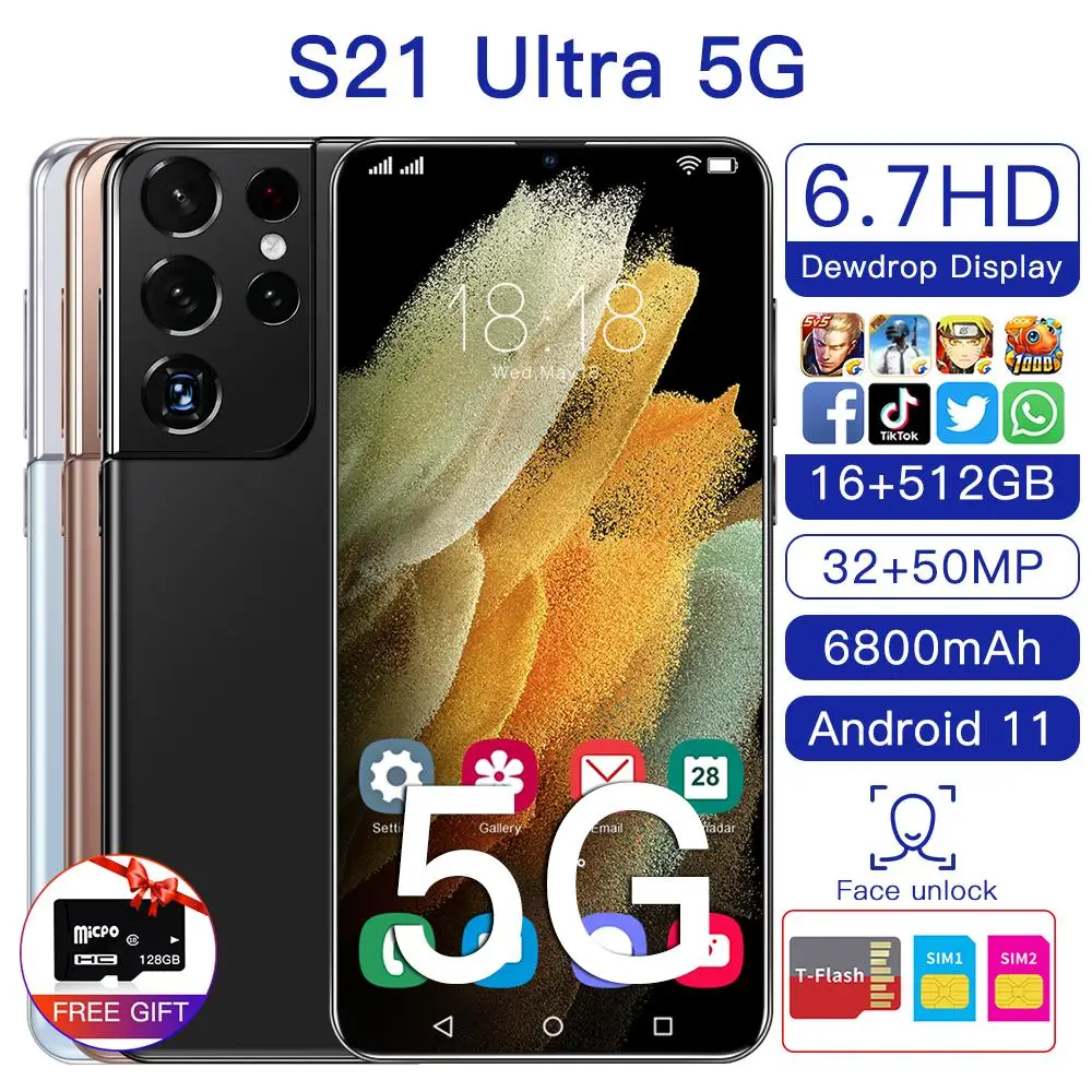 

Galay S21 Ultra Smartphone Android 10 512gb Smart Phones Unlocked 5g 6.7 HDinch mobile phoens 5800mAh cell phone Global version