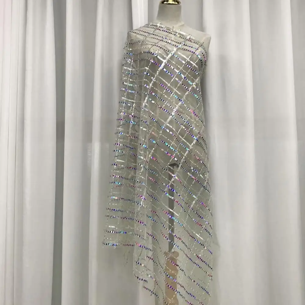 Кружевная ткань в африканском стиле с разноцветными блестками и бисером высокое