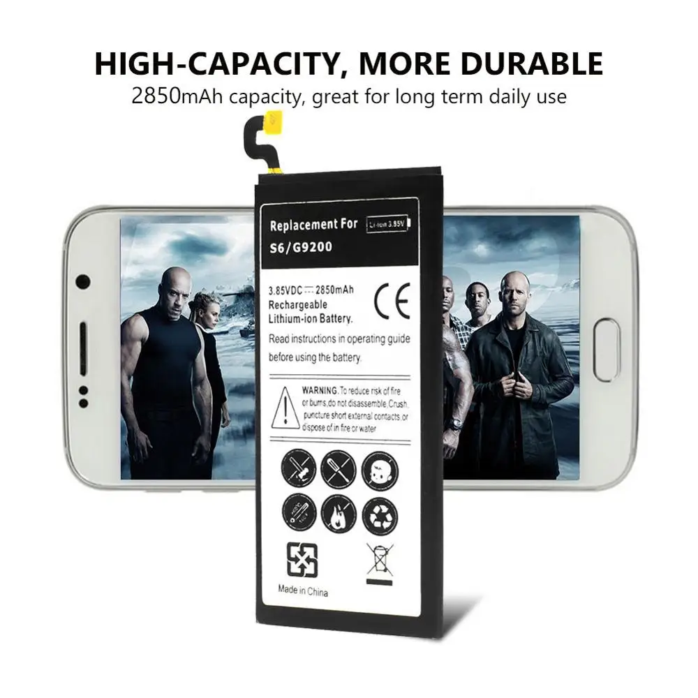 Универсальный аккумулятор 3 85 В 2850 мАч для Samsung Galaxy S6 G9200 G920F G920I G925S G9209 G920A SM