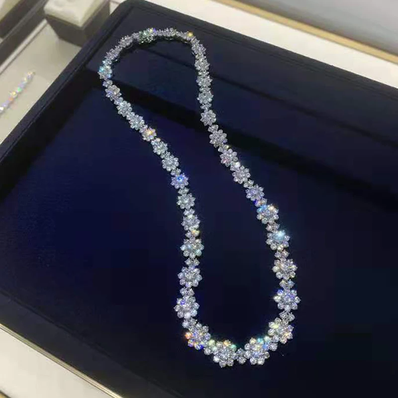 OEVAS 100% 925 Sterling Silver Full High Carbon Diamond Sun Flower 40cm Chains Neckalce For Women Sparkling Wedding Fine Jewelry