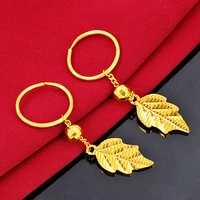 leaf pattern dangle earrings women yellow gold filled classic earrings fashion jewelry gift