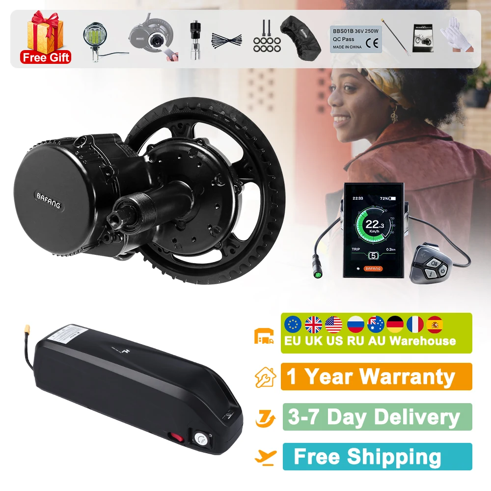 

Комплект для электровелосипеда Bafang BBS02 BBS02B, 500 Вт, 8fun, 36 В, средний двигатель для электровелосипеда с аккумулятором Downtube 22,5 Ач 21 Ач