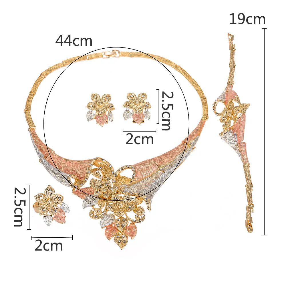 MUKUN New Dubai Gold Jewelry Sets | Bridal Necklace, Earrings, Ring, and Bracelet | Fashion Wedding Nigerian Jewelry Set for Women image 2