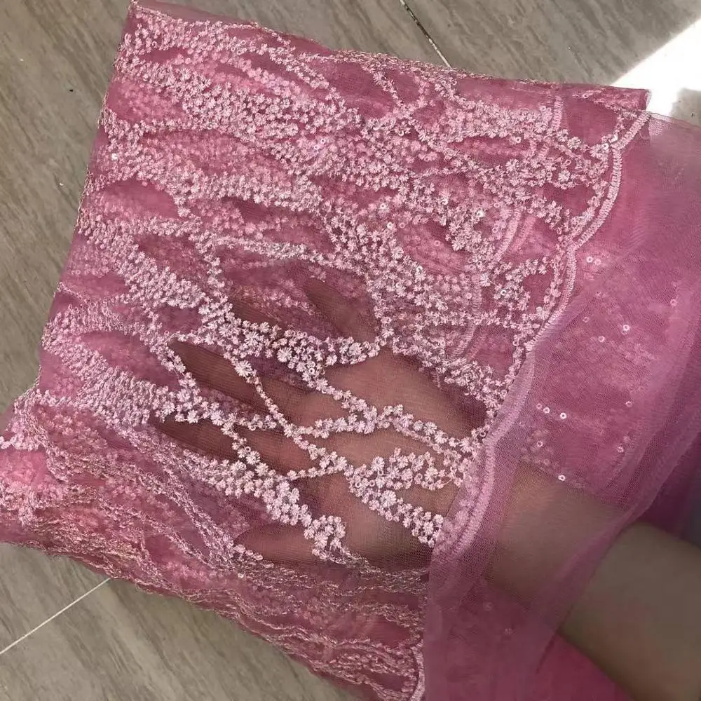 pink as the picture Розовый/бежевый/красный/белый Высокое качество блестками на сетке вышитые свадебные/evinging/шоу платье кружевная ткань 130 см 1 ярд - Цвет: pink as the picture